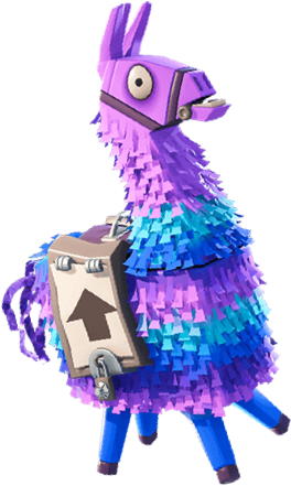 the purple, teal and blue Fortnite llama.